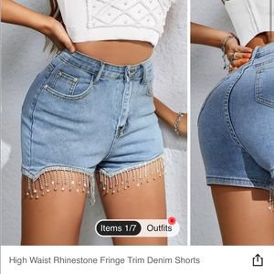 High Waist Rhinestone Fringe Trim Shorts
